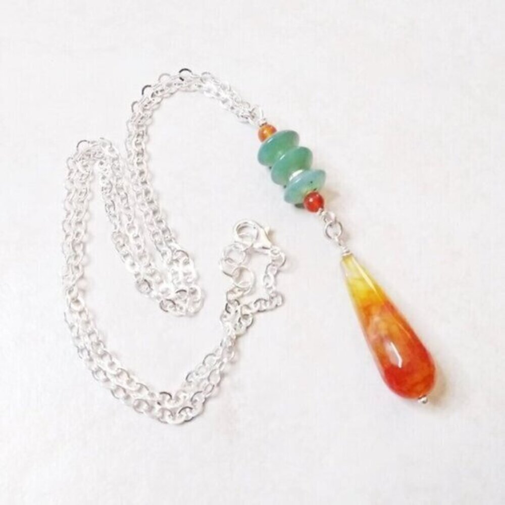Tropical Spring + Summer Colors! Vibrant Orange + Green Agate Pendant Necklace - Picture 5 of 14